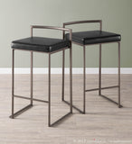 Fuji Industrial Stackable Counter Stool in Antique with Black Faux Leather Cushion by LumiSource - Set of 2