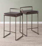 Fuji Industrial Stackable Counter Stool in Antique with Brown Faux Leather Cushion by LumiSource - Set of 2