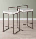 Fuji Industrial Stackable Counter Stool in Antique with White Faux Leather Cushion by LumiSource - Set of 2
