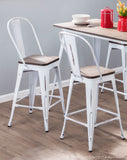Oregon Industrial High Back Counter Stool in Vintage White and Espresso by LumiSource - Set of 2