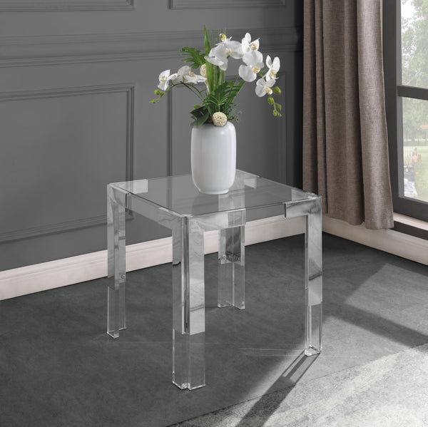 Casper Acrylic / Glass / Stainless Steel Contemporary  End Table - 22" W x 22" D x 24" H