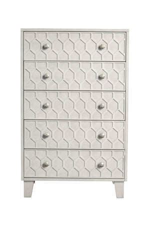 Denver Five Drawer Chest - Elegant Honeycomb Design in Light Grey, Fully Assembled Mahogany Storage