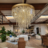 Dovetail Eli 24" Diameter Round Hanging Crystal and Brushed Brass Waterfall Chandelier DOV10554