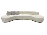 Divani Casa Frontier - Glam White Fabric Curved Sectional Sofa with Beige Pillows