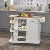 Corby Kitchen Cart with Wheels, White and Natural Noble House