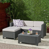 Waverly Outdoor Wicker Print 3 Seater Sectional Set with Ottoman, Dark Gray and Gray Noble House