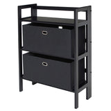 Torino 3-Piece Storage Set, 3-Tier Foldable Shelf & 2 Foldable Wide Black Fabric Baskets, Black