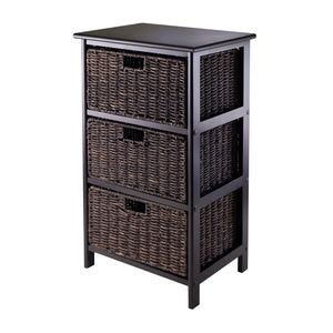 Winsome Wood Omaha Storage Rack, 3 Foldable Chocolate Baskets, Black 20317-WINSOMEWOOD