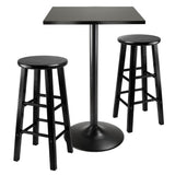 3Piece Counter Height Dining Set, Black Square Table Top and Black Metal Legs with 2 Wood Stools
