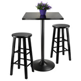 Winsome Wood 3Piece Counter Height Dining Set, Black Square Table Top and Black Metal Legs with 2 Wood Stools 20323-WINSOMEWOOD