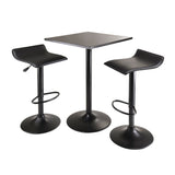 Obsidian 3-Piece Dining Set, Square Table & Adjustable Swivel Stools, Black