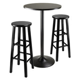 Winsome Wood Obsidian 3-Piece Dining Set, Round Table & Stool Square Legs 20331-WINSOMEWOOD