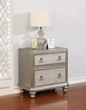 Bling Game Traditional 2-drawer Nightstand Metallic Platinum