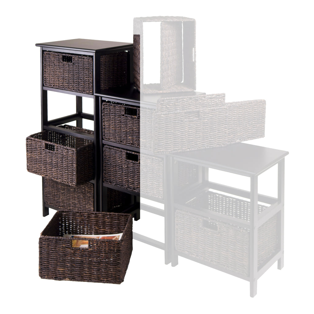 Winsome Wood Omaha Storage Rack, 4 Foldable Chocolate Baskets, Black 20418-WINSOMEWOOD