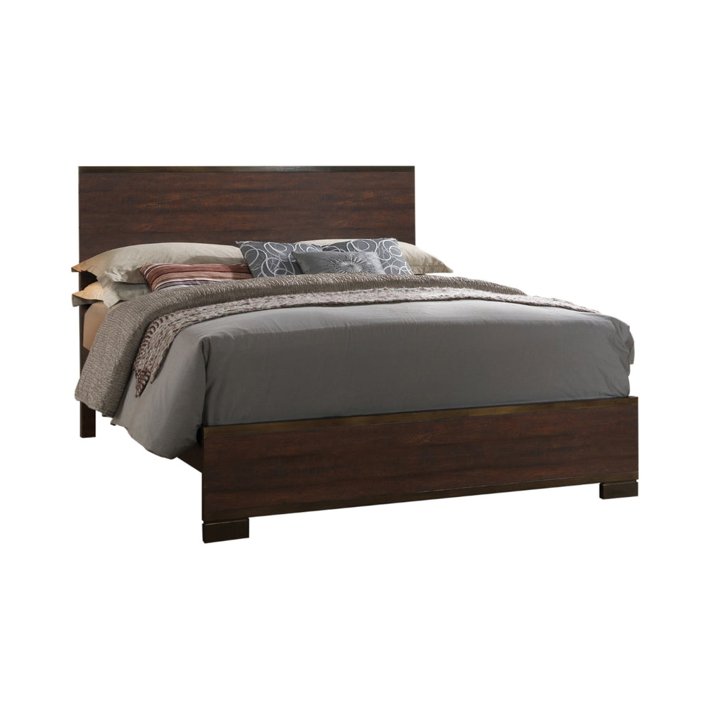 Edmonton Rustic Panel Bed with Mixed Media Design in Rich Tobacco Finish for Stylish Bedrooms