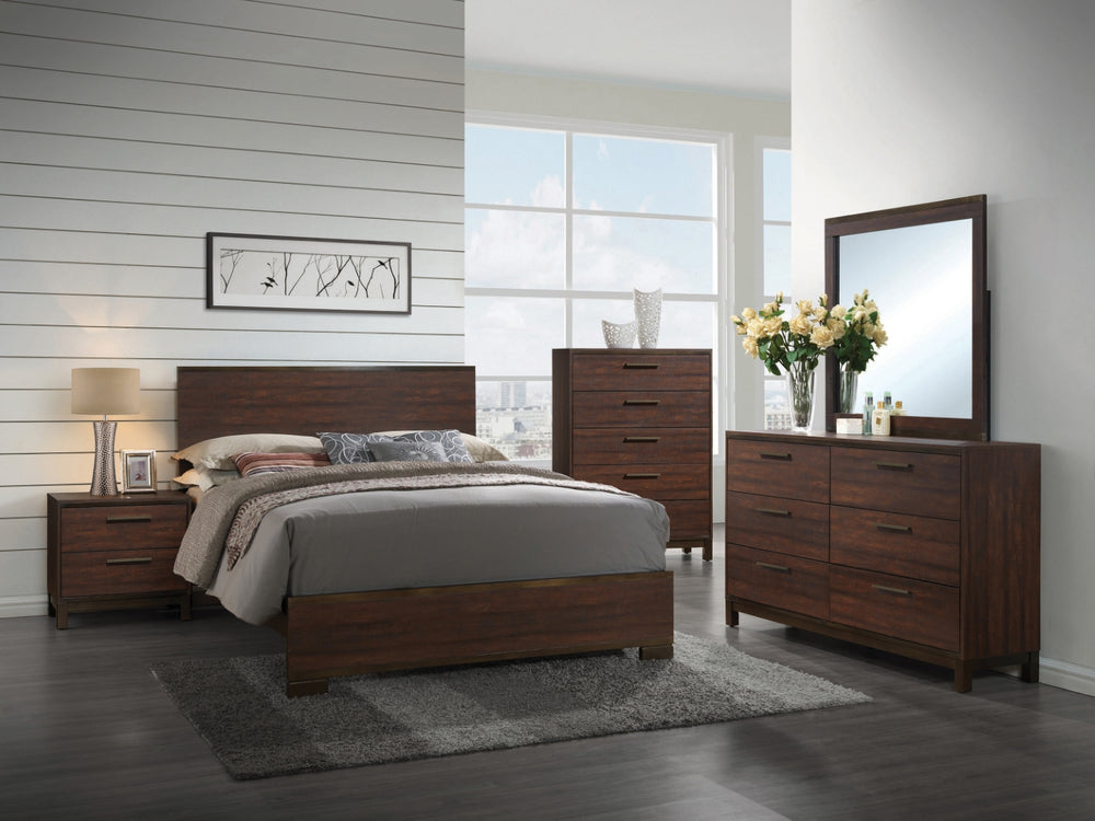 Edmonton Rustic Panel Bed with Mixed Media Design in Rich Tobacco Finish for Stylish Bedrooms