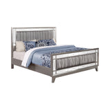 Leighton Contemporary Panel Bed with Mirrored Accents Mercury Metallic