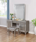 Leighton Glamorous Metallic Mercury Vanity Mirror with Etched Glass Panels for Stunning Decor