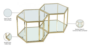 Sei Glass / Stainless Steel Contemporary Brushed Gold Coffee Table - 40" W x 23.5" D x 16.5" H