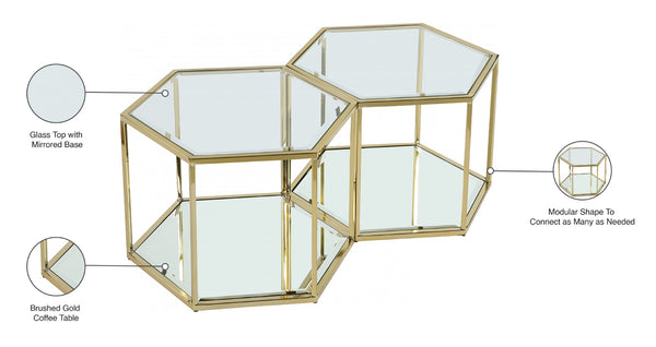 Sei Glass / Stainless Steel Contemporary Brushed Gold Coffee Table - 40" W x 23.5" D x 16.5" H
