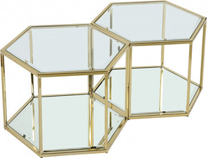 Sei Glass / Stainless Steel Contemporary Brushed Gold Coffee Table - 40" W x 23.5" D x 16.5" H