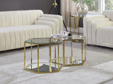 Sei Glass / Stainless Steel Contemporary Brushed Gold Coffee Table - 40" W x 23.5" D x 16.5" H