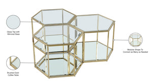 Sei Glass / Stainless Steel Contemporary Brushed Gold Coffee Table - 40" W x 40" D x 16.5" H