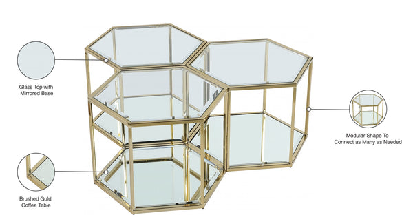 Sei Glass / Stainless Steel Contemporary Brushed Gold Coffee Table - 40" W x 40" D x 16.5" H