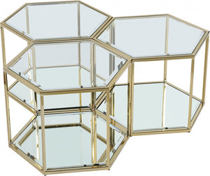 Sei Glass / Stainless Steel Contemporary Brushed Gold Coffee Table - 40" W x 40" D x 16.5" H