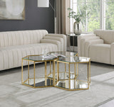 Sei Glass / Stainless Steel Contemporary Brushed Gold Coffee Table - 40" W x 40" D x 16.5" H