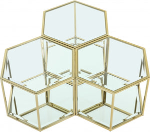 Sei Glass / Stainless Steel Contemporary Brushed Gold Coffee Table - 40" W x 40" D x 16.5" H