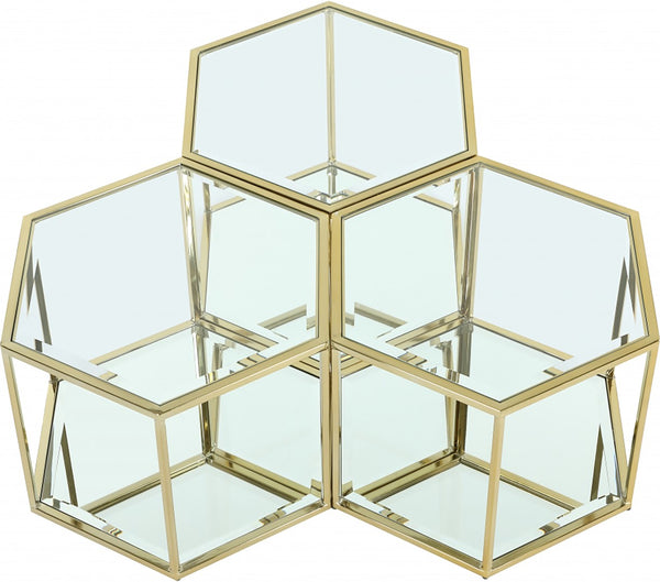 Sei Glass / Stainless Steel Contemporary Brushed Gold Coffee Table - 40" W x 40" D x 16.5" H