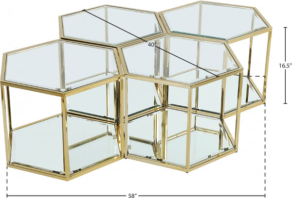 Sei Glass / Stainless Steel Contemporary Brushed Gold Coffee Table - 40" W x 58" D x 16.5" H