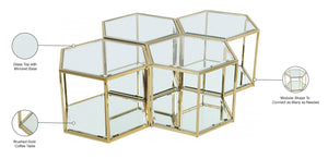 Sei Glass / Stainless Steel Contemporary Brushed Gold Coffee Table - 40" W x 58" D x 16.5" H