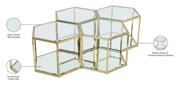 Sei Glass / Stainless Steel Contemporary Brushed Gold Coffee Table - 40" W x 58" D x 16.5" H