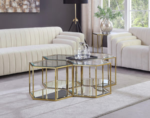 Sei Glass / Stainless Steel Contemporary Brushed Gold Coffee Table - 40" W x 58" D x 16.5" H