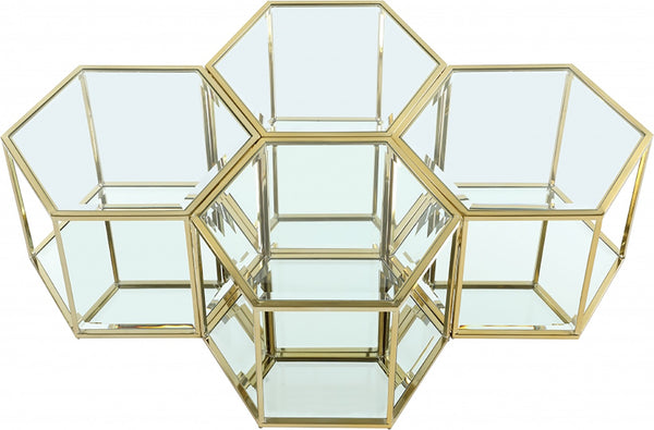 Sei Glass / Stainless Steel Contemporary Brushed Gold Coffee Table - 40" W x 58" D x 16.5" H
