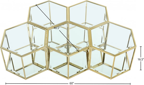 Sei Glass / Stainless Steel Contemporary Brushed Gold Coffee Table - 60" W x 40.5" D x 16.5" H