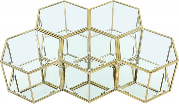 Sei Glass / Stainless Steel Contemporary Brushed Gold Coffee Table - 60" W x 40.5" D x 16.5" H