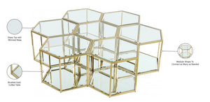 Sei Glass / Stainless Steel Contemporary Brushed Gold Coffee Table - 60" W x 58" D x 16.5" H