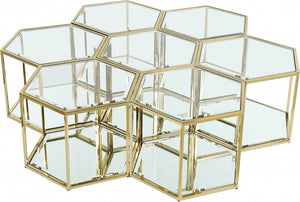 Sei Glass / Stainless Steel Contemporary Brushed Gold Coffee Table - 60" W x 58" D x 16.5" H