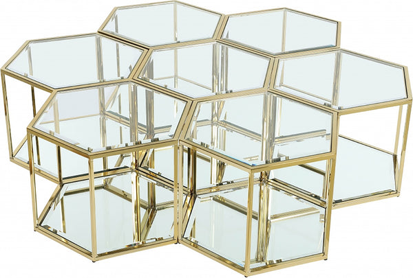 Sei Glass / Stainless Steel Contemporary Brushed Gold Coffee Table - 60" W x 58" D x 16.5" H