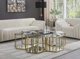 Sei Glass / Stainless Steel Contemporary Brushed Gold Coffee Table - 60" W x 58" D x 16.5" H