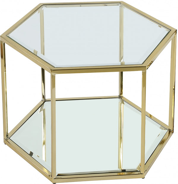 Sei Glass / Stainless Steel Contemporary Brushed Gold Coffee Table - 20" W x 23.5" D x 16.5" H