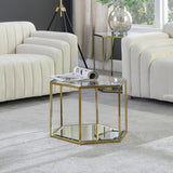 Sei Glass / Stainless Steel Contemporary Brushed Gold Coffee Table - 20" W x 23.5" D x 16.5" H