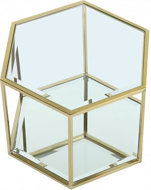 Sei Glass / Stainless Steel Contemporary Brushed Gold Coffee Table - 20" W x 23.5" D x 16.5" H