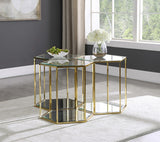 Sei Glass / Stainless Steel Contemporary Brushed Gold End Table - 40" W x 40" D x 23.5" H