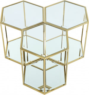 Sei Glass / Stainless Steel Contemporary Brushed Gold End Table - 40" W x 40" D x 23.5" H