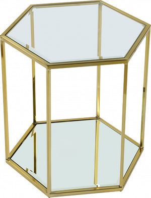 Sei Glass / Stainless Steel Contemporary Brushed Gold End Table - 20" W x 23.5" D x 23.5" H