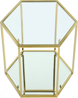 Sei Glass / Stainless Steel Contemporary Brushed Gold End Table - 20" W x 23.5" D x 23.5" H
